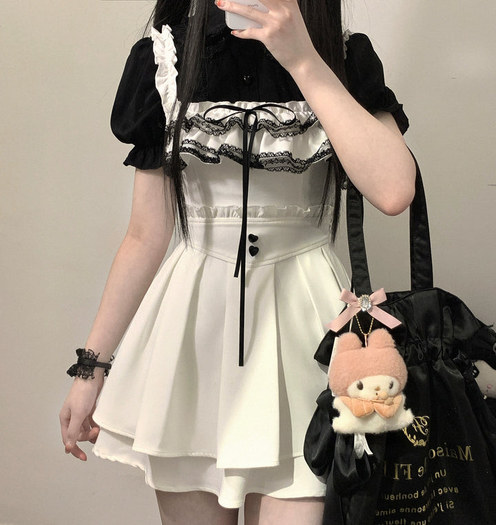 Jirai Kei Black White Pink Dress With Lace 21810:352992 21810:352992