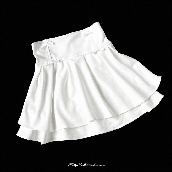 Jirai Kei Skirt Double Layer Puff Skirt with Bow (White) 36770:675840