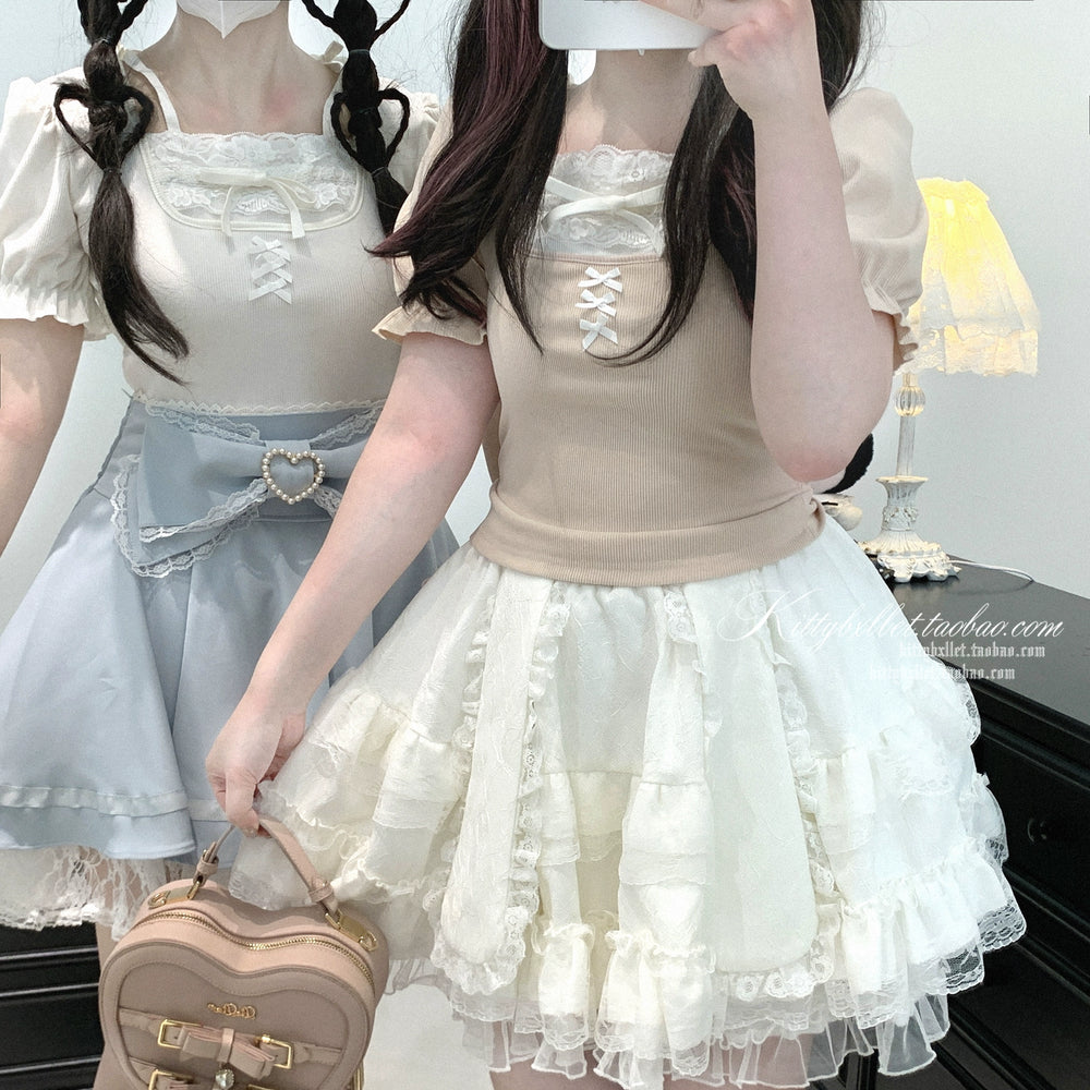 Ryousangata Slim-Fit Top, Puff Short Sleeves (Pink) 43615:781094