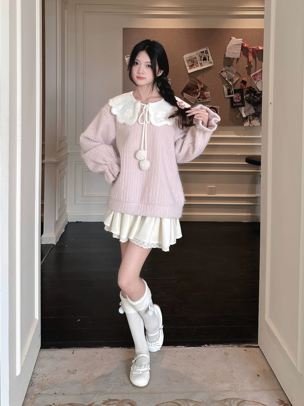 Pink Sweet Peter-pan Collar Sweater 43934:790601