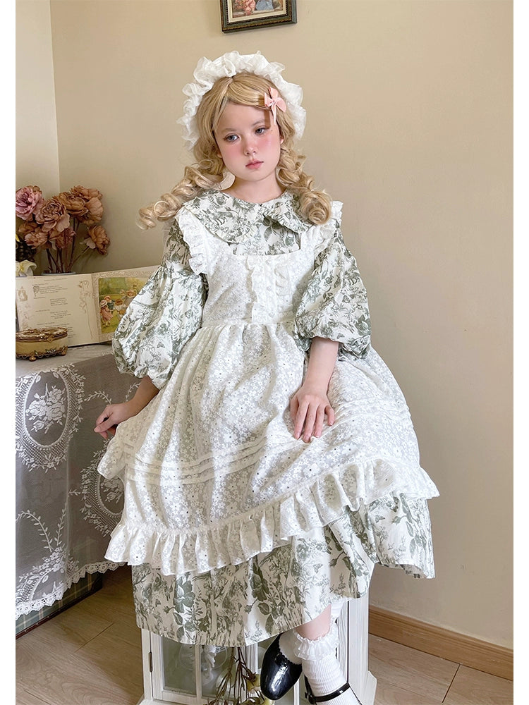 Mori Kei Apron White Lace Floral Apron Dress Suspender Skirt 36556:531294
