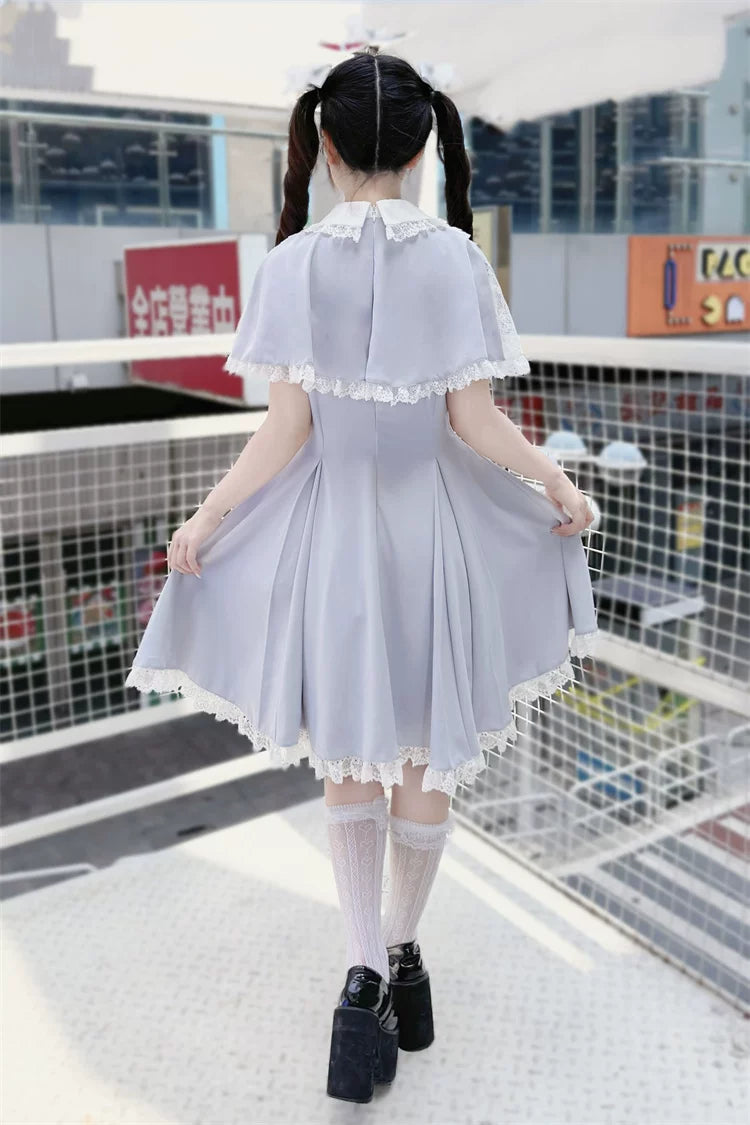 Ryousangata Cape Layered Dress, White & Blue 45573:853443