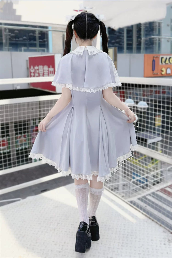 Ryousangata Cape Layered Dress, White & Blue 45573:853443