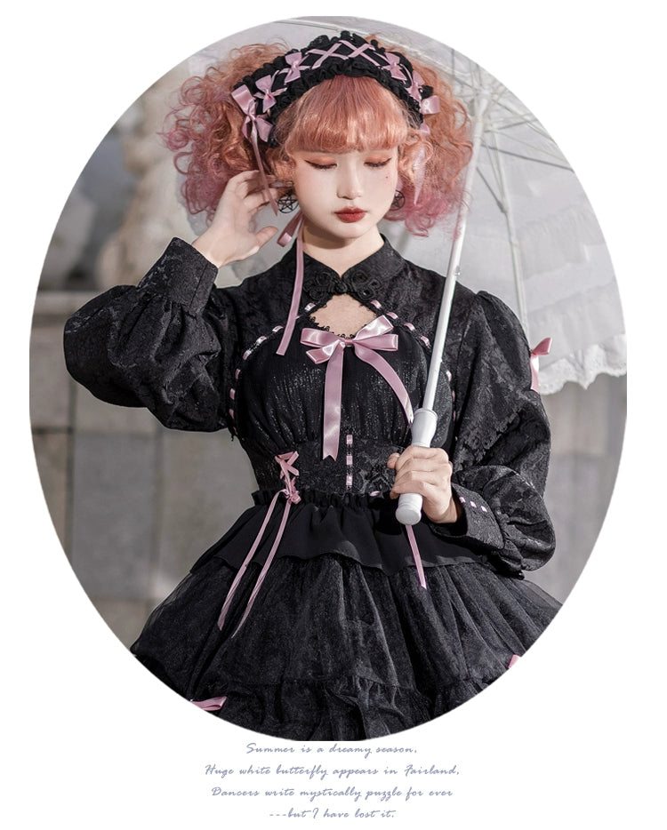 Classic Lolita Dress Long Sleeve Dress Black White Lolita Dress 32086:381902 32086:381902