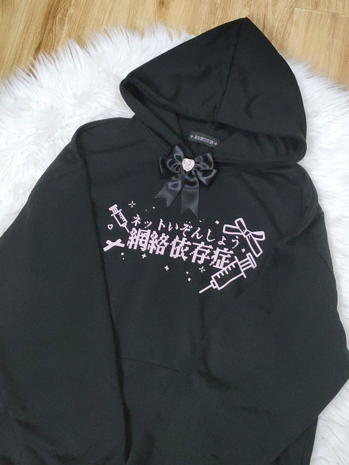 Jirai Kei Black White Hoodie Tenshi Kaiwai Hoodie 32346:408726 32346:408726