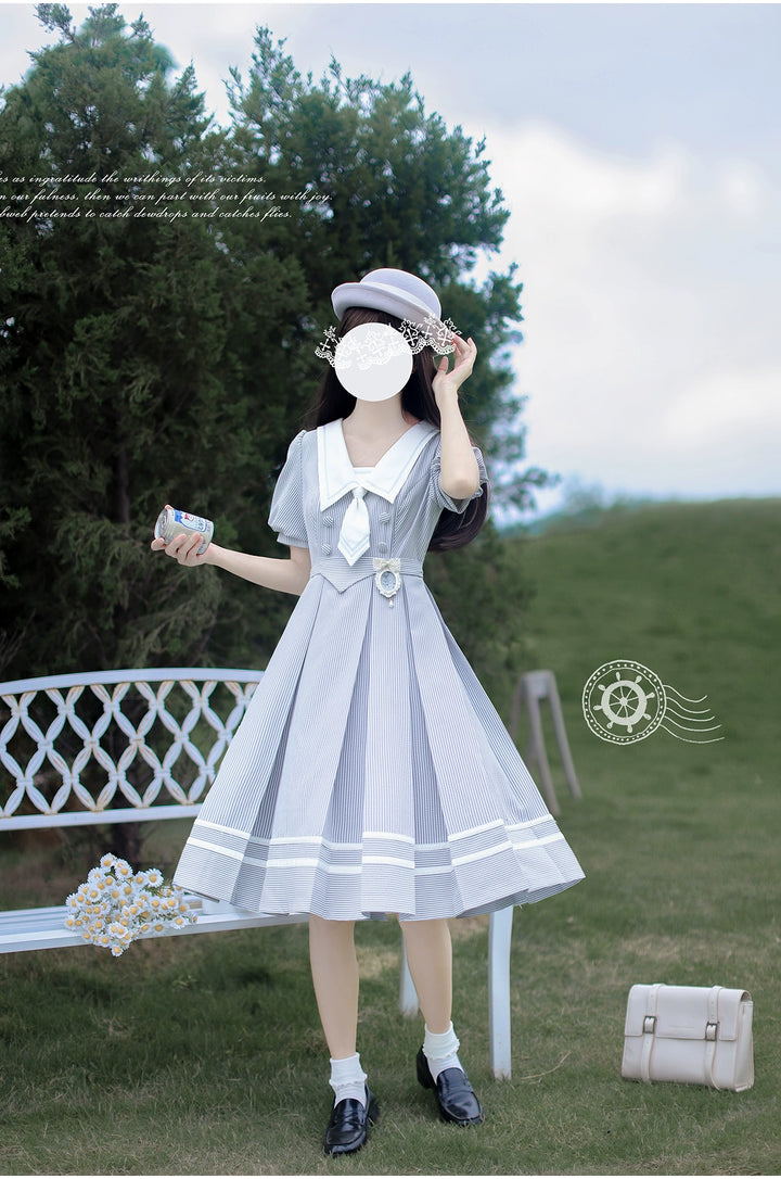 Summer JK Uniform Striped Dress, Sailor Collar 43627:781362