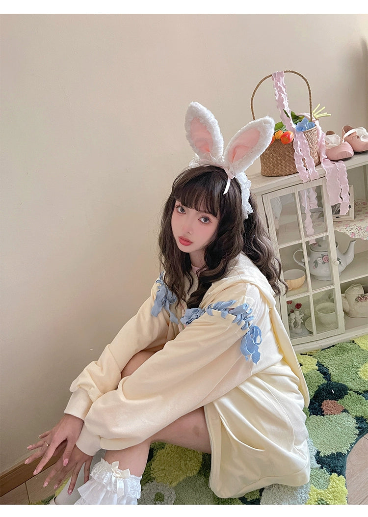 Pastel Oversized Hoodie Blue Apricot Bunny Ears Sweatershirt 22656:344288 22656:344288