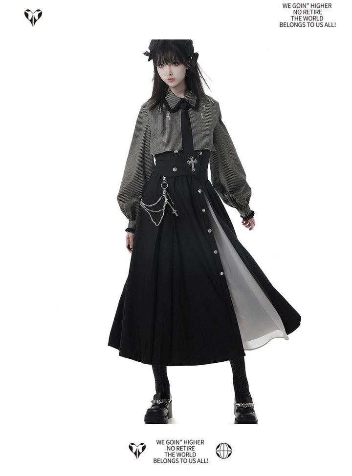 Gothic Striped Blouse and Black Skirt Set 44172:800223