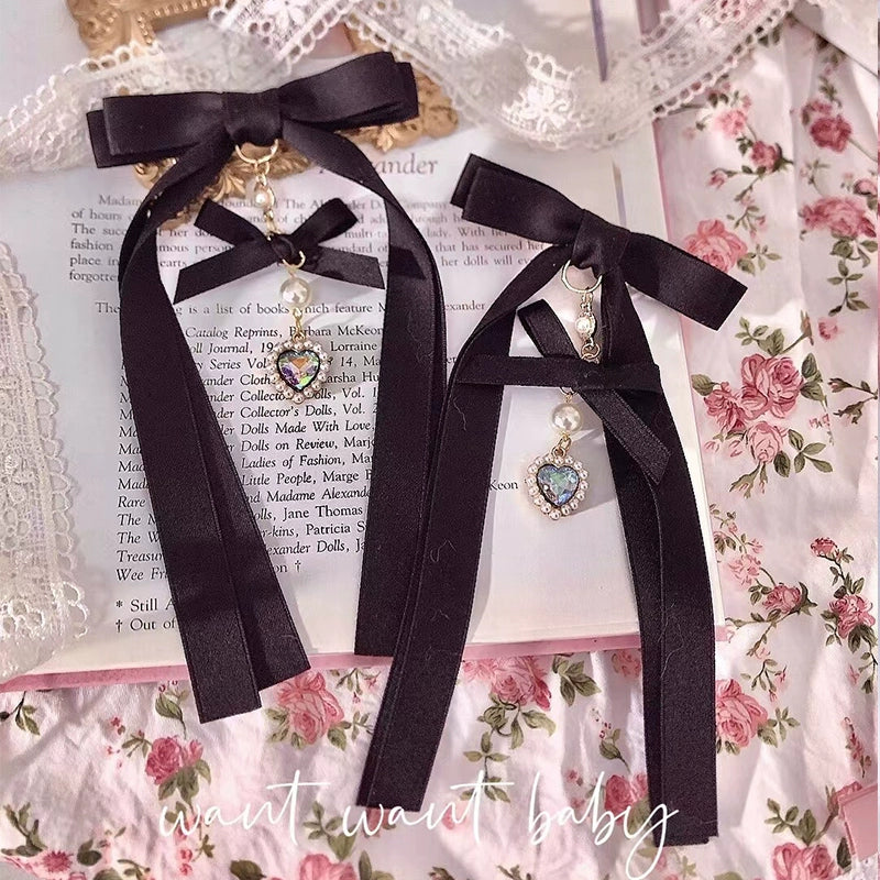 Jirai Kei Barrette With Bow and Rhinestone Lolita Hairclip 35640:500390 35640:500390