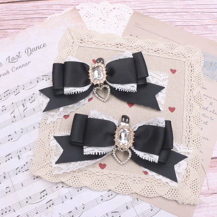 Jirai Kei Bowknot Shoe Clips, Heart Rhinestones 45069:833559