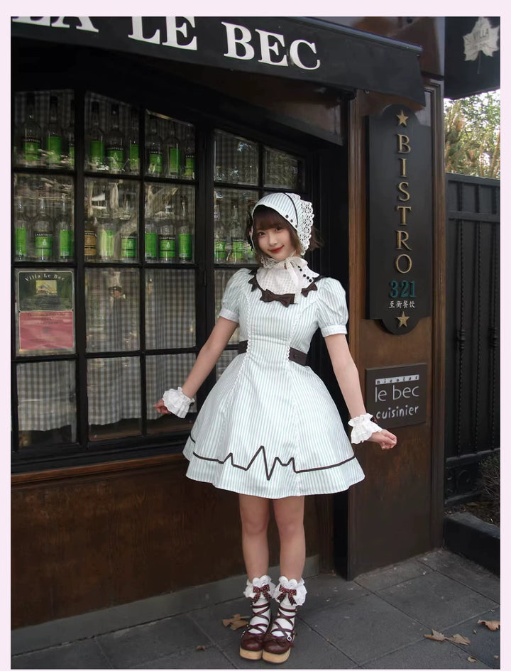 Old School Lolita Striped Dress, Cross Apron 45136:836808