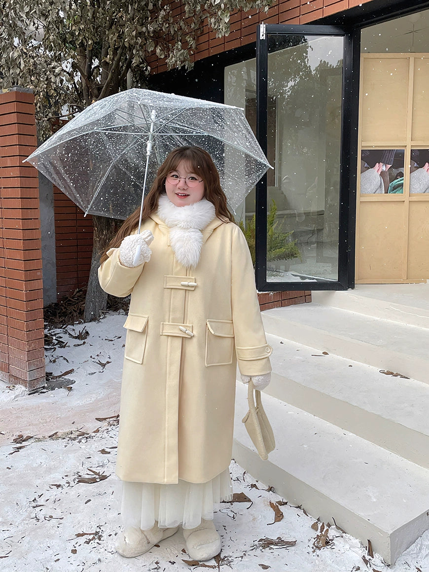 Plus Size Cream Yellow Woolen Coat Preppy Style 29902:364902 29902:364902