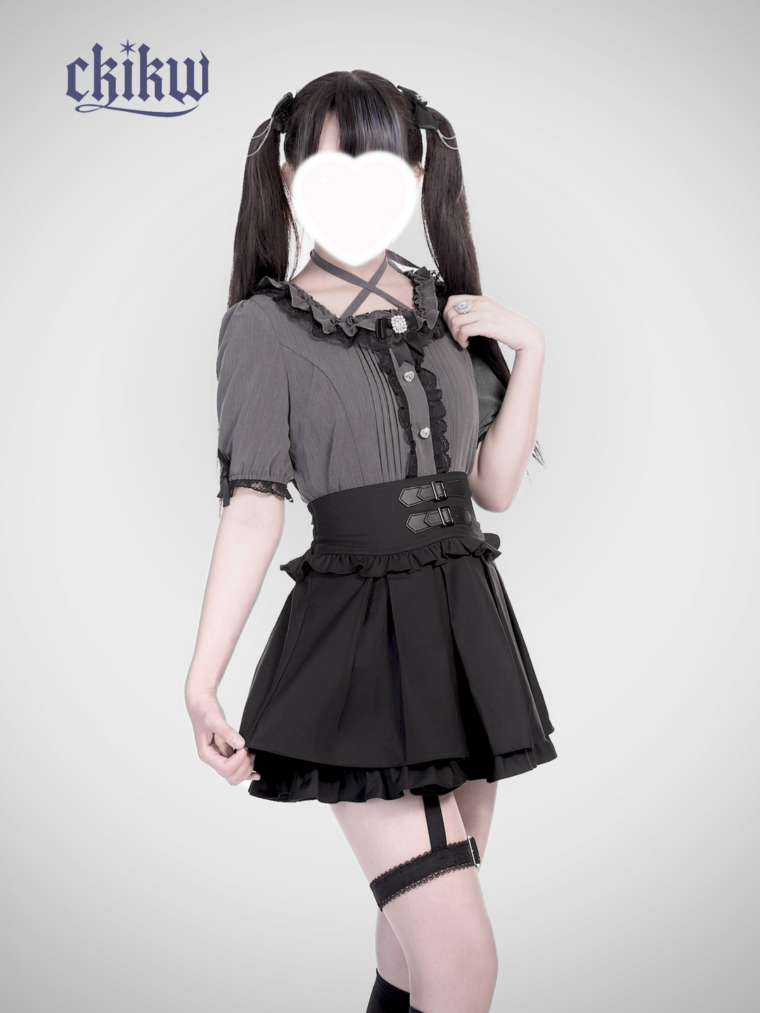 High Waist Jirai Kei Skirt, Adjustable Garter 43610:780652