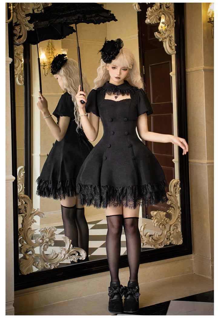 Black Gothic Lolita OP Dress with Removable Princess Sleeves 42492:742018