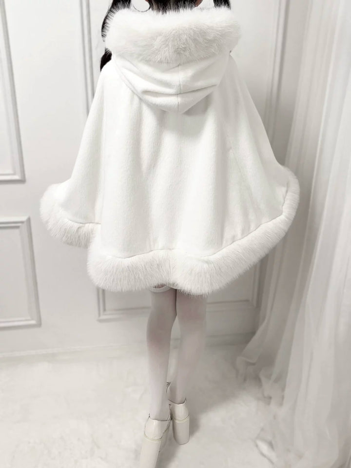 Hooded Jirai Kei Winter Cape, Bow Buttons 44428:808737