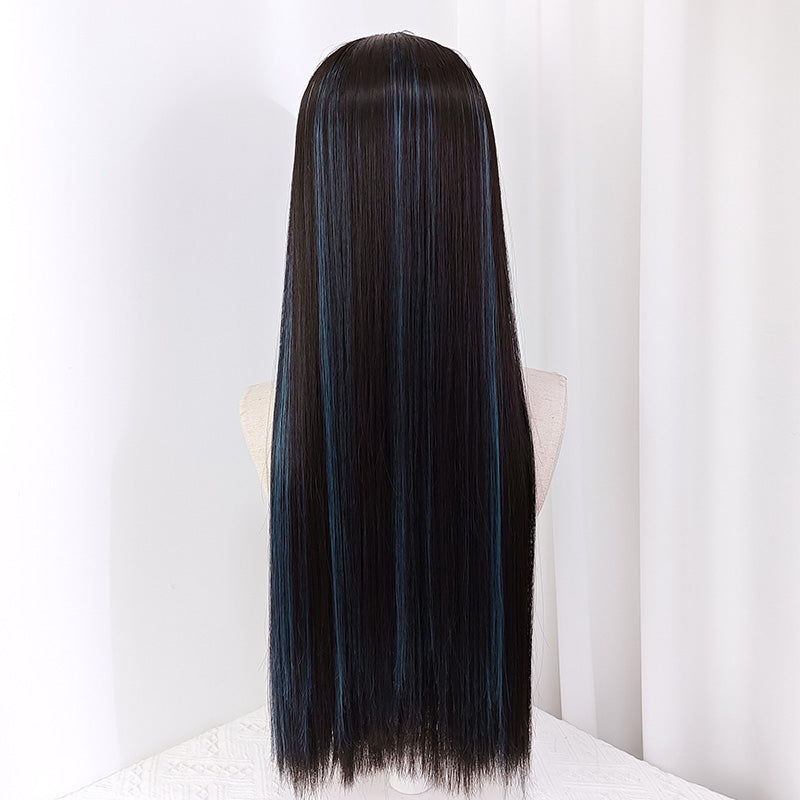 Jirai Kei Dark Brown Hidden Highlight Dyeing Haze Blue Wigs 22050:325274