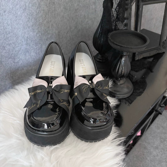 Black Jirai Kei Shoes Lolita High Heels Bowknot Platform Shoes 38146:580992