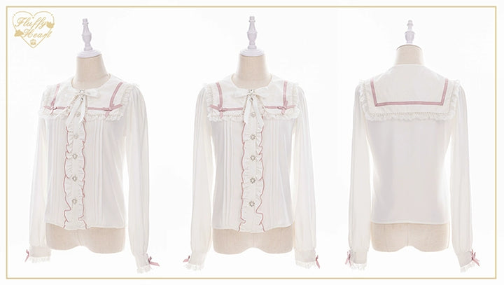 Jirai Kei Blouse Long Sleeve Shirt Lace Trim Top 40664:671840