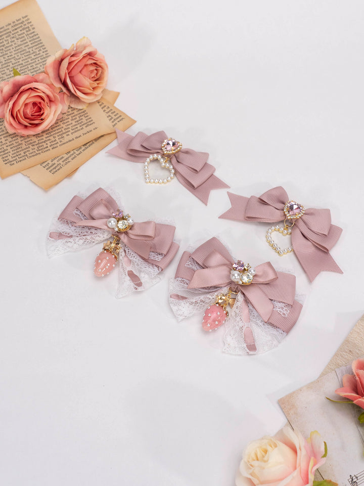 Jirai Kei Lolita Strawberry Princess Bow Hair Clips 21592:310952 21592:310952