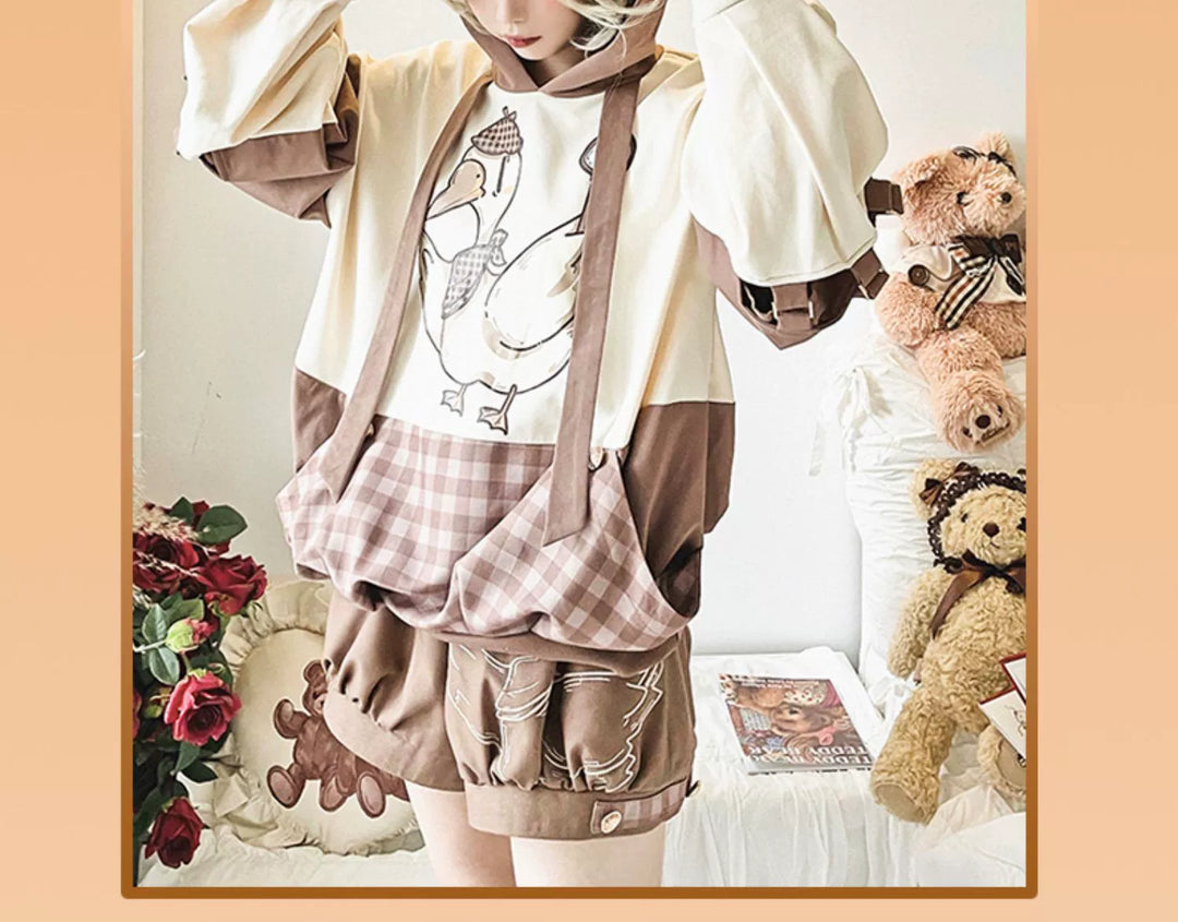 Vintage Beige Hoodie Goose Pattern 22764:353608 22764:353608