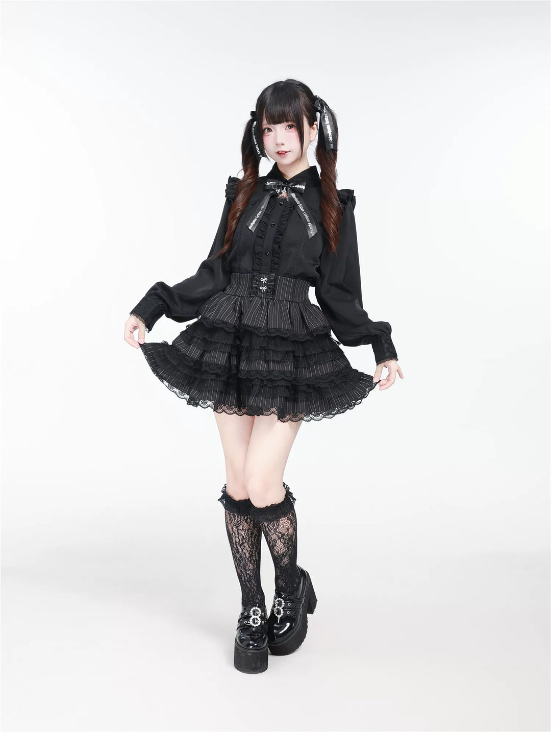 Jirai Kei Long Sleeve Blouse, Lace Collar (2XL L M S XL) 45645:858463