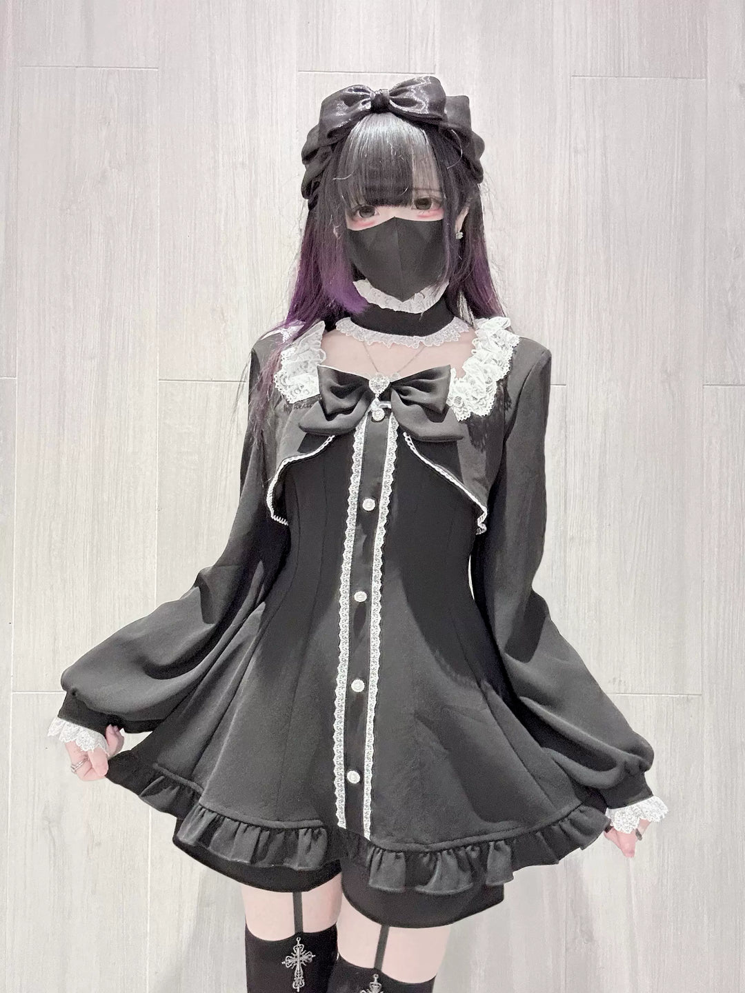 Jirai Kei Long Sleeves Dress, Pocketed Shorts 44197:808130