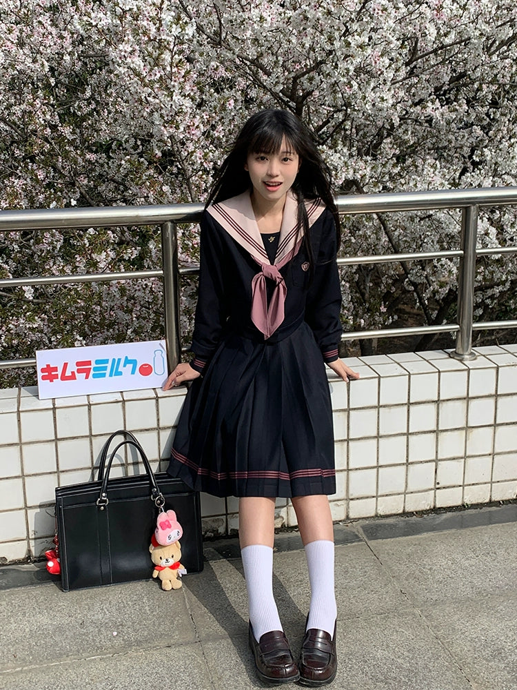 Navy and Pink JK Uniform Top + Pleated Skirt 43790:785216