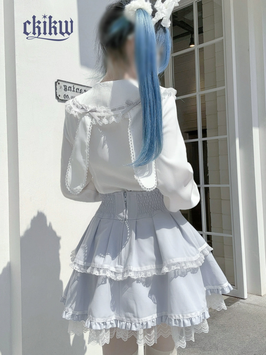 Long Sleeve Ryousangata Blouse, Bunny Eared Collar 43862:787693