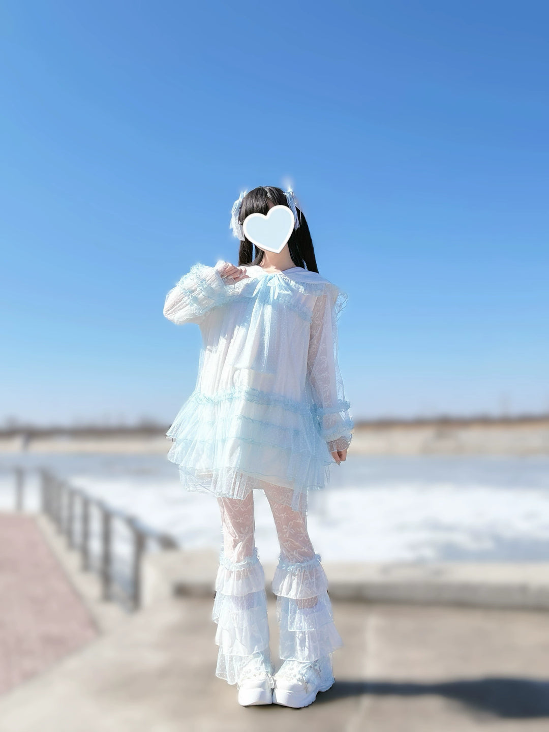 Ryousangata Tulle Polka Dot Blouse & Pants Set 45006:834527