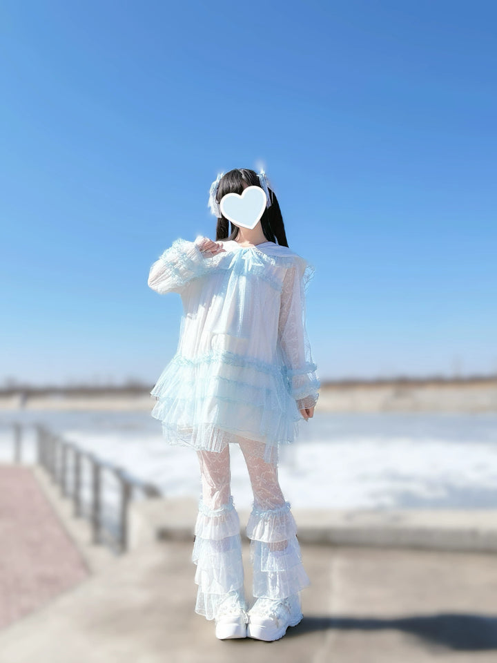 Ryousangata Tulle Polka Dot Blouse & Pants Set 45006:834527