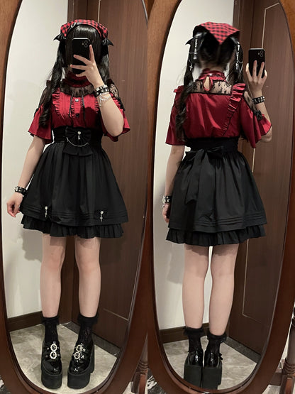 Plus Size Jirai Kei Set Up Gothic Blouse And Skirt Set (2XL 3XL L M S XL XS) 35596:538234