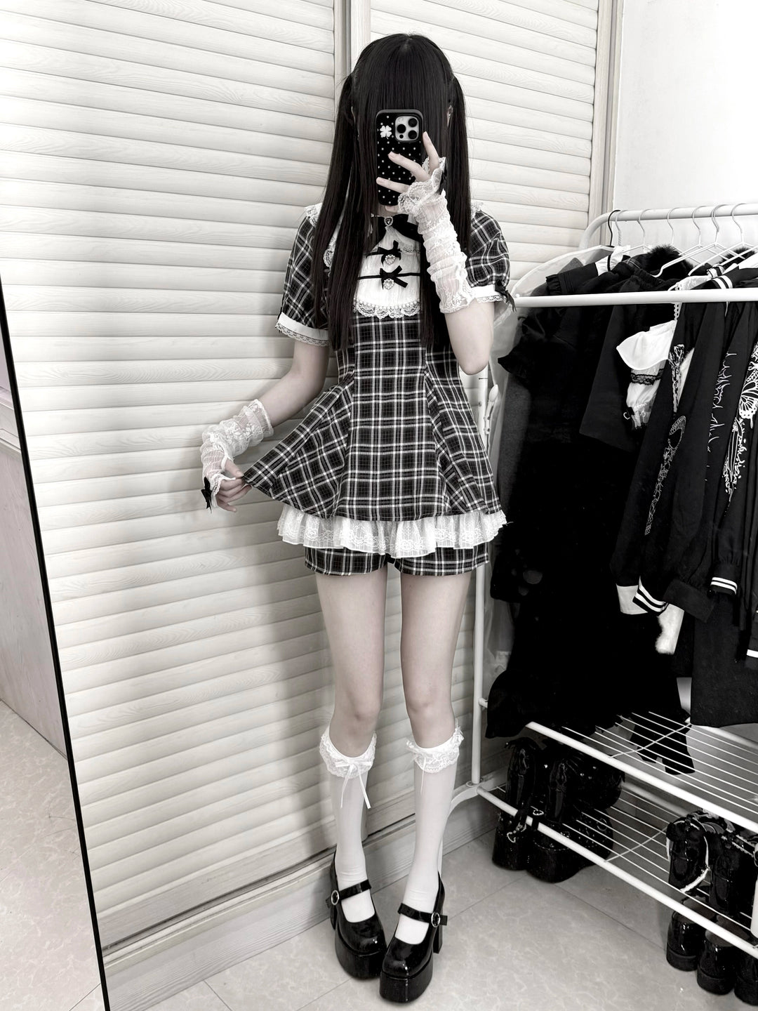 Peter Pan Collar Jirai Kei Dress Set, Bunny Ear 43649:783824