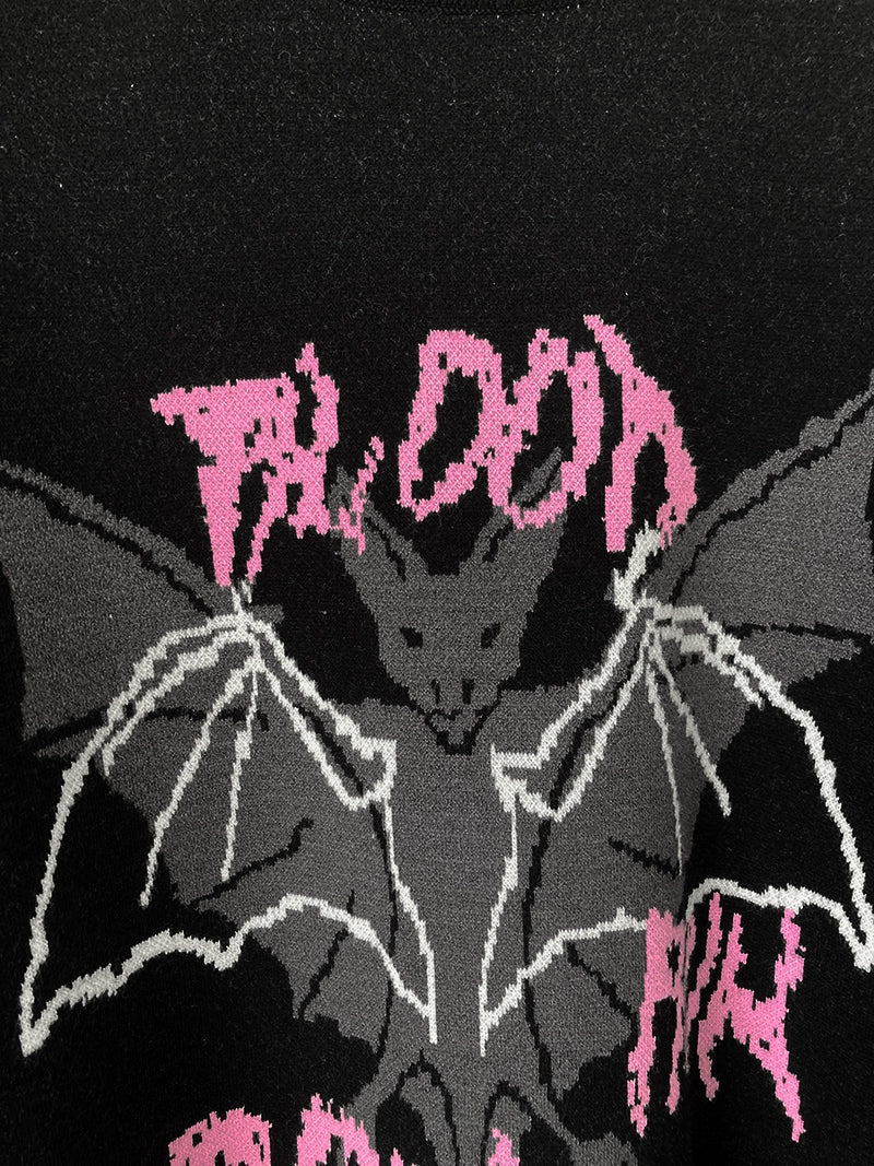Pastel Goth Black Sweater Bat Embroidery Sweater 33324:431018