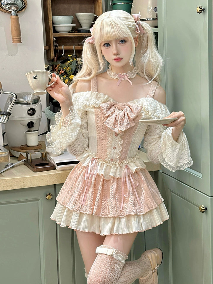 Gyaru Fashion Outfit Sets Sweet Pink Top And Skirt Set 37006:546066