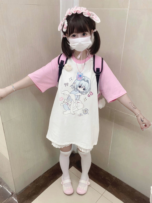 Jirai Kei Shirt Pink Raglan Sleeve Anime Top 37998:577964