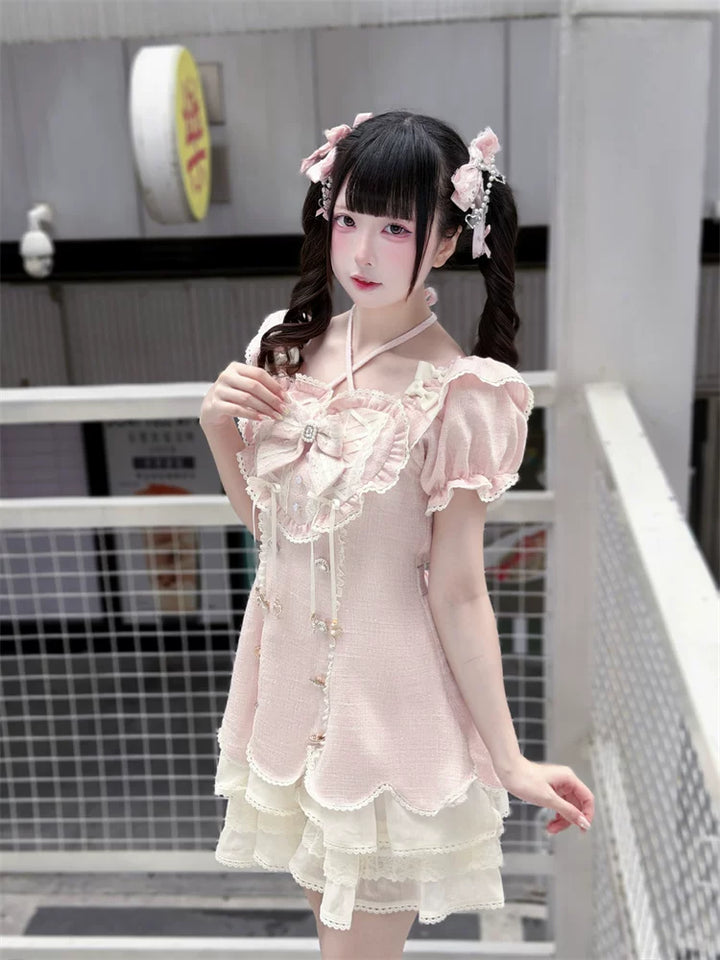 Pink Tweed Rousangata Dress, Front Heart Decoration 45570:854471
