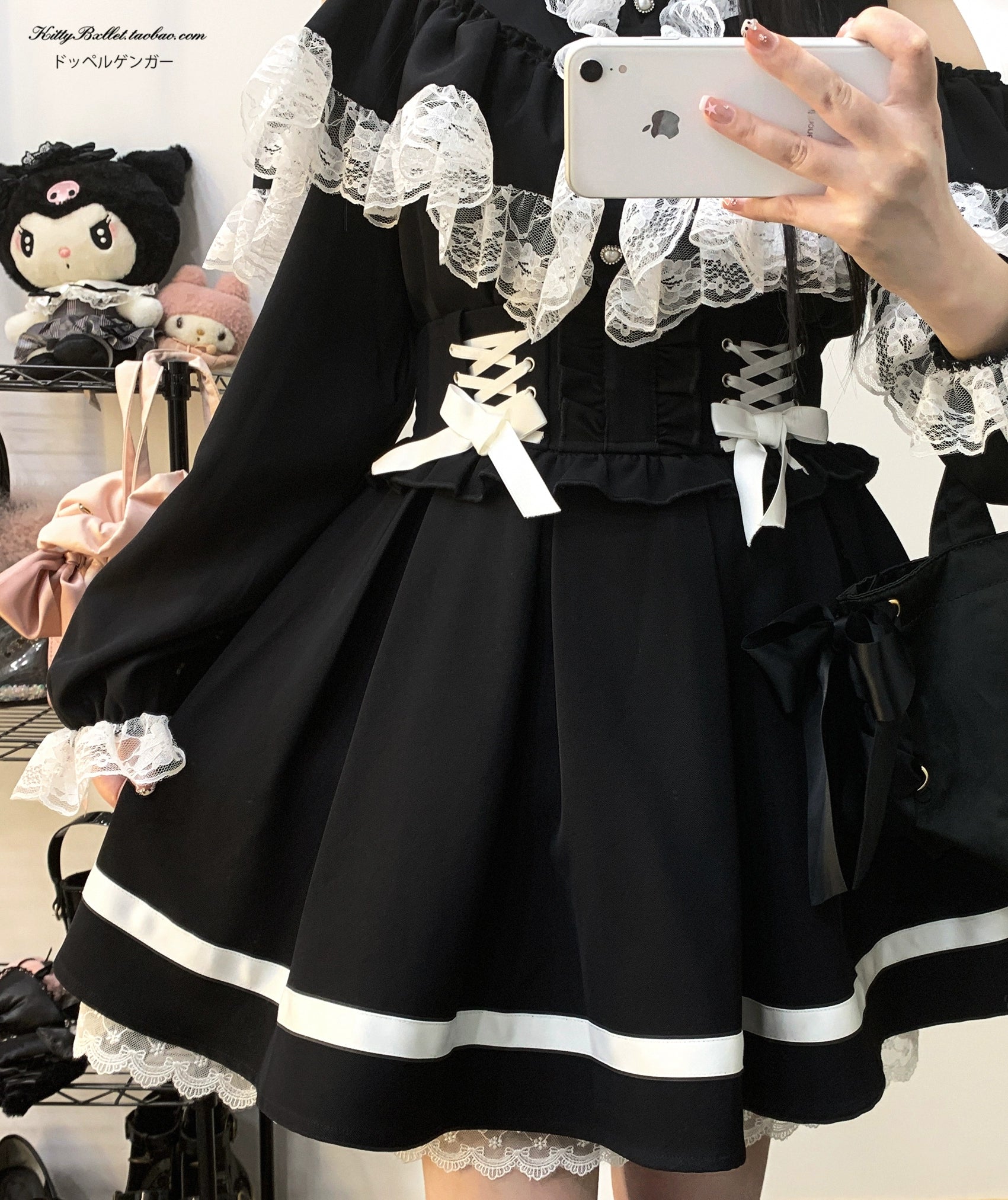 Jirai Kei Skirt High Waist Lace Up Skirt With Bow Tie 31860:396612