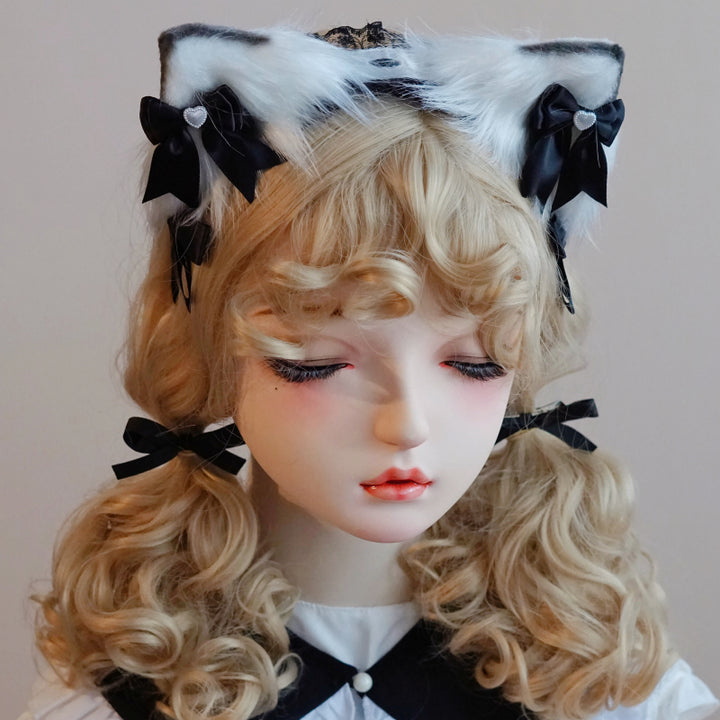 Lolita Headwear Handmade Cat Ears Hairband Black White Bow (17) 28946:332794 (17) 28946:332794