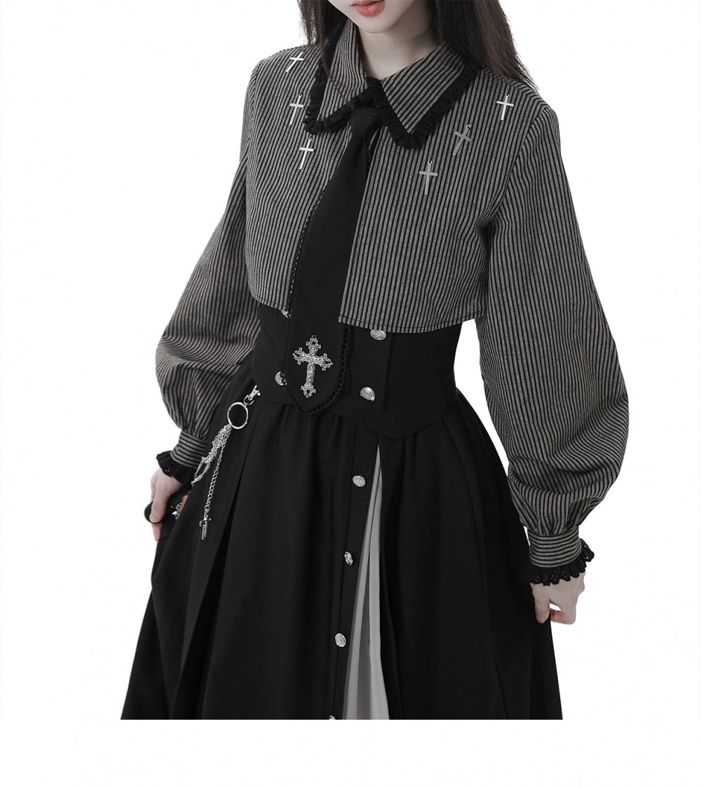 Gothic Striped Blouse and Black Skirt Set 44172:800229