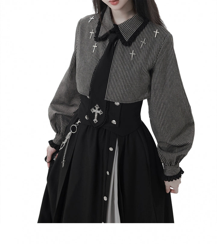 Gothic Striped Blouse and Black Skirt Set 44172:800229