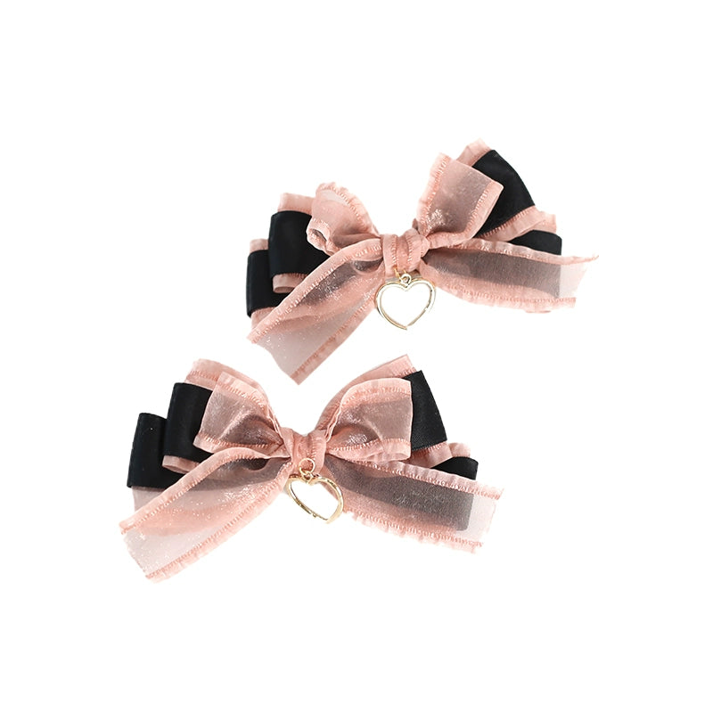 Jirai Kei Black Pink Hair Pin With Lace And Bow 22530:322874 22530:322874