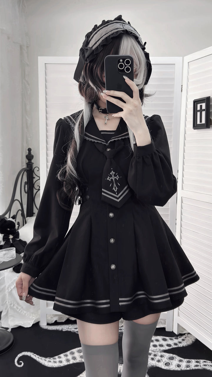 Black Sailor Collar JK Uniform, Detachable Necktie 45624:859781