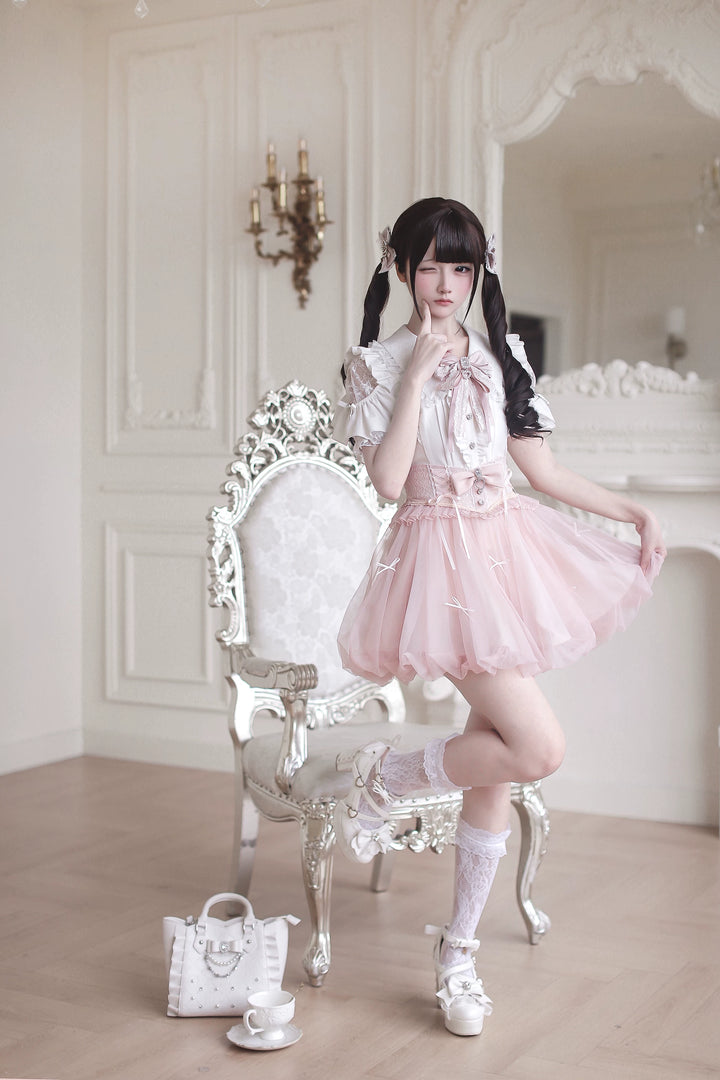 Ryousangata High-Waist Tulle Skirt, Bubble Hem 45195:840481