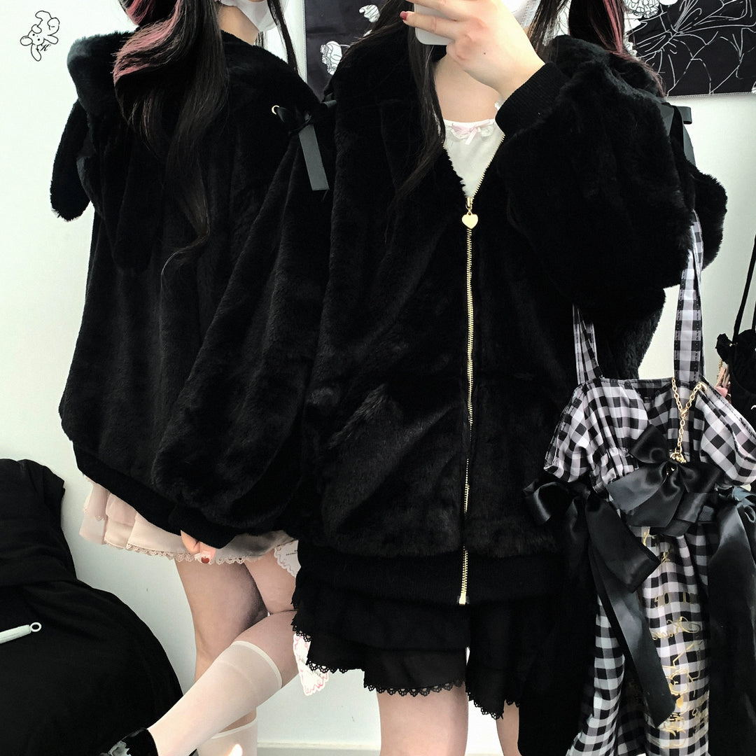 Jirai Kei Winter Coat Bunny Ear Hooded Coat Plush Jacket 40402:666852