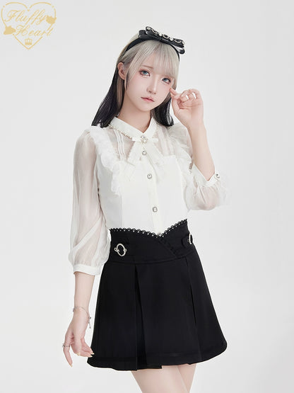 Jirai Kei Skirt Black Pink Skirt Lace Box Pleated Skirt No Restock 32912:443748