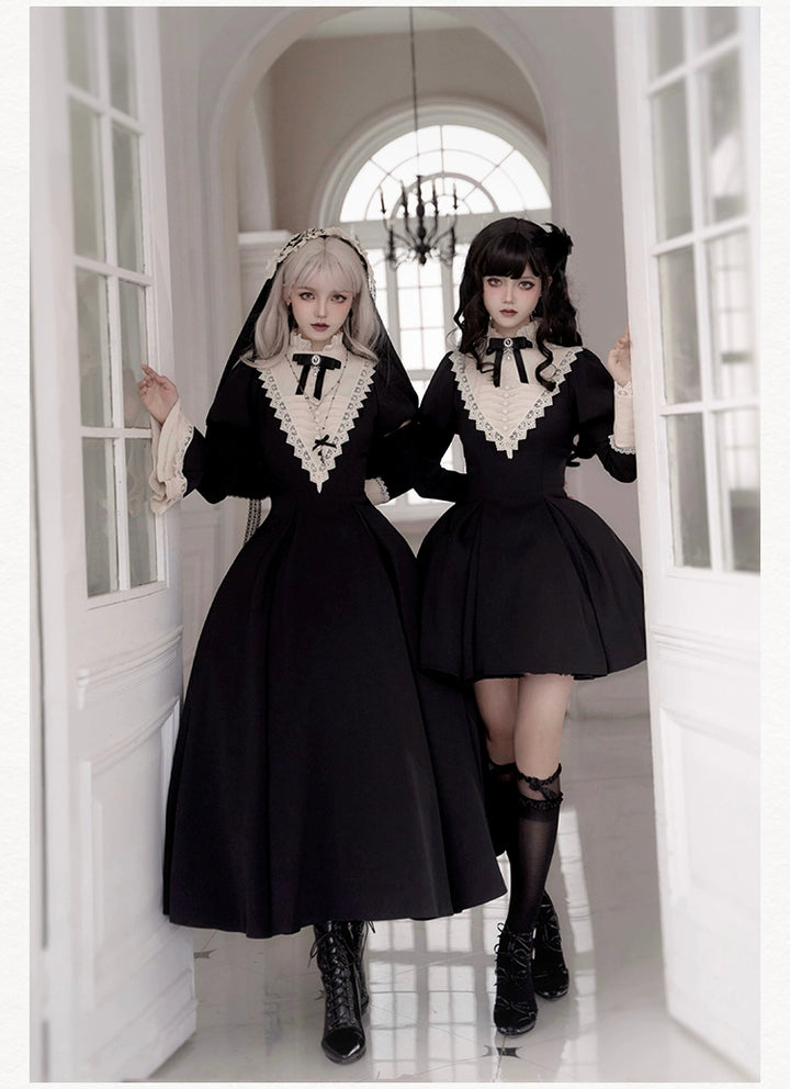 Gothic Dress Set Nun Black Short And Long OP Dress 39468:637516