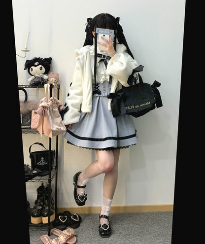 Jirai Kei Skirt High Waist Lace Up Skirt With Bow Tie 31860:396650
