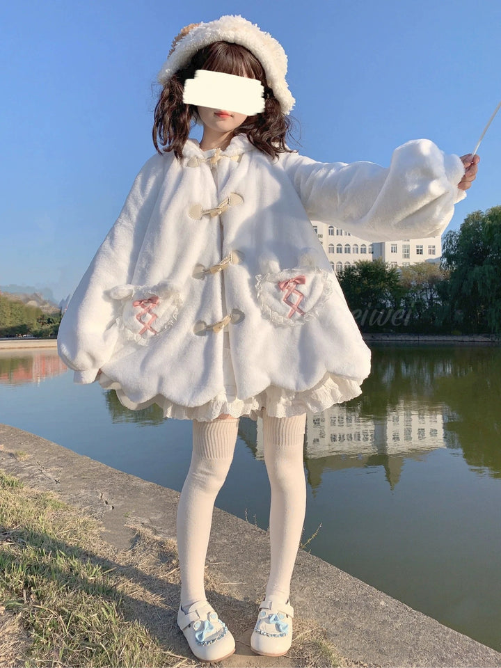 Sweet Lolita Coat White Plush Bunny Ear Winter Coat 40294:678390