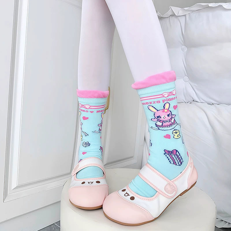 Sweet Lolita Short Cotton Socks, Bunny and Chick Prints 44478:816704