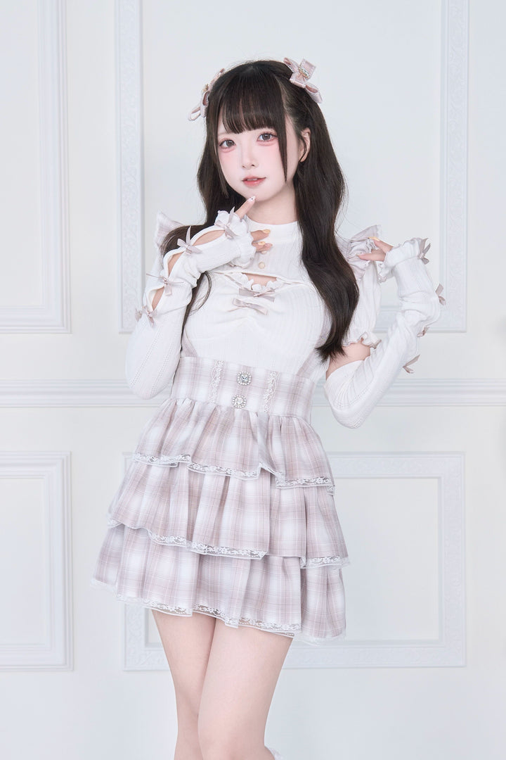 Jirai Kei Knitted Top, High Waist Skirt 43806:786181